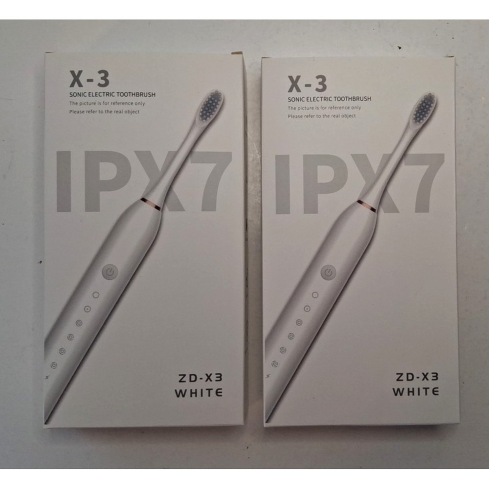 Lot of 2: X-3 IPX7 Sonic Electric Toothbrushes 4 Heads Ea USB Rechargeable White
